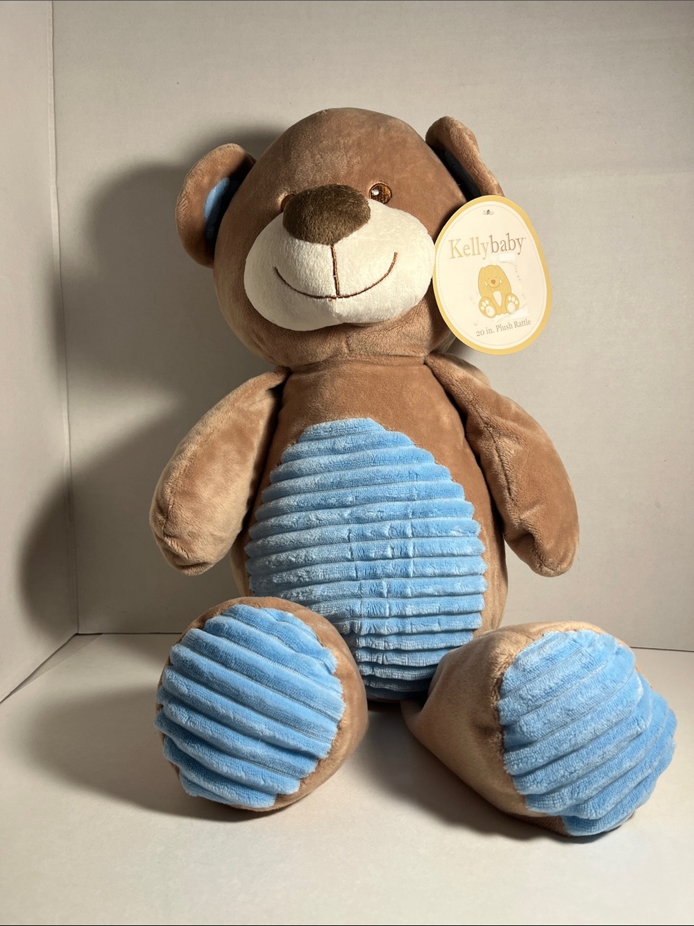 Kellytoy Brown Plush Bear with Blue Corduroy Belly & Paws